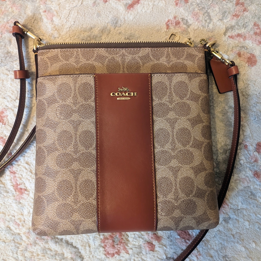 NEW Coach Tan and Brown Signature Crossbody Bag NWOT